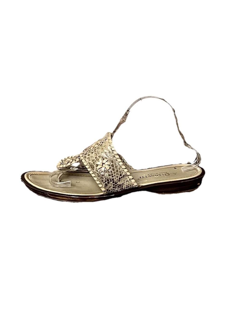 A. Giannetti Ivory Leather Thong Sandals Womens 9 Slide Flat Italy Embellished